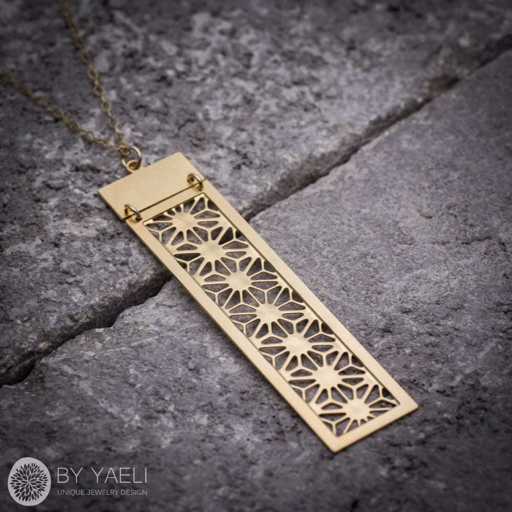 Rectangle necklace gold geometric necklace long necklace geometric jewelry Christmas gift for here