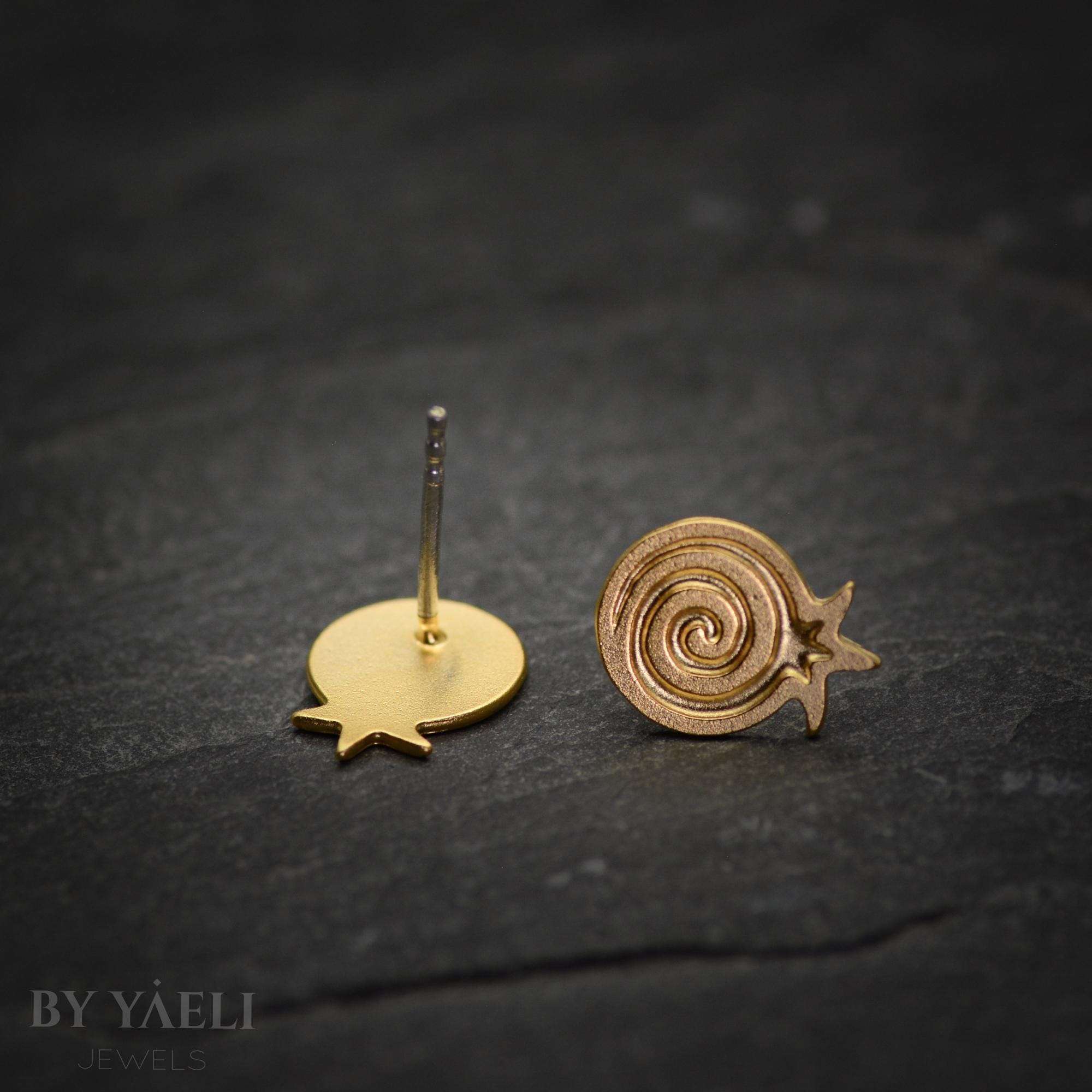 pomegranate earrings-gold pomegranate stud earrings, Jewish earrings