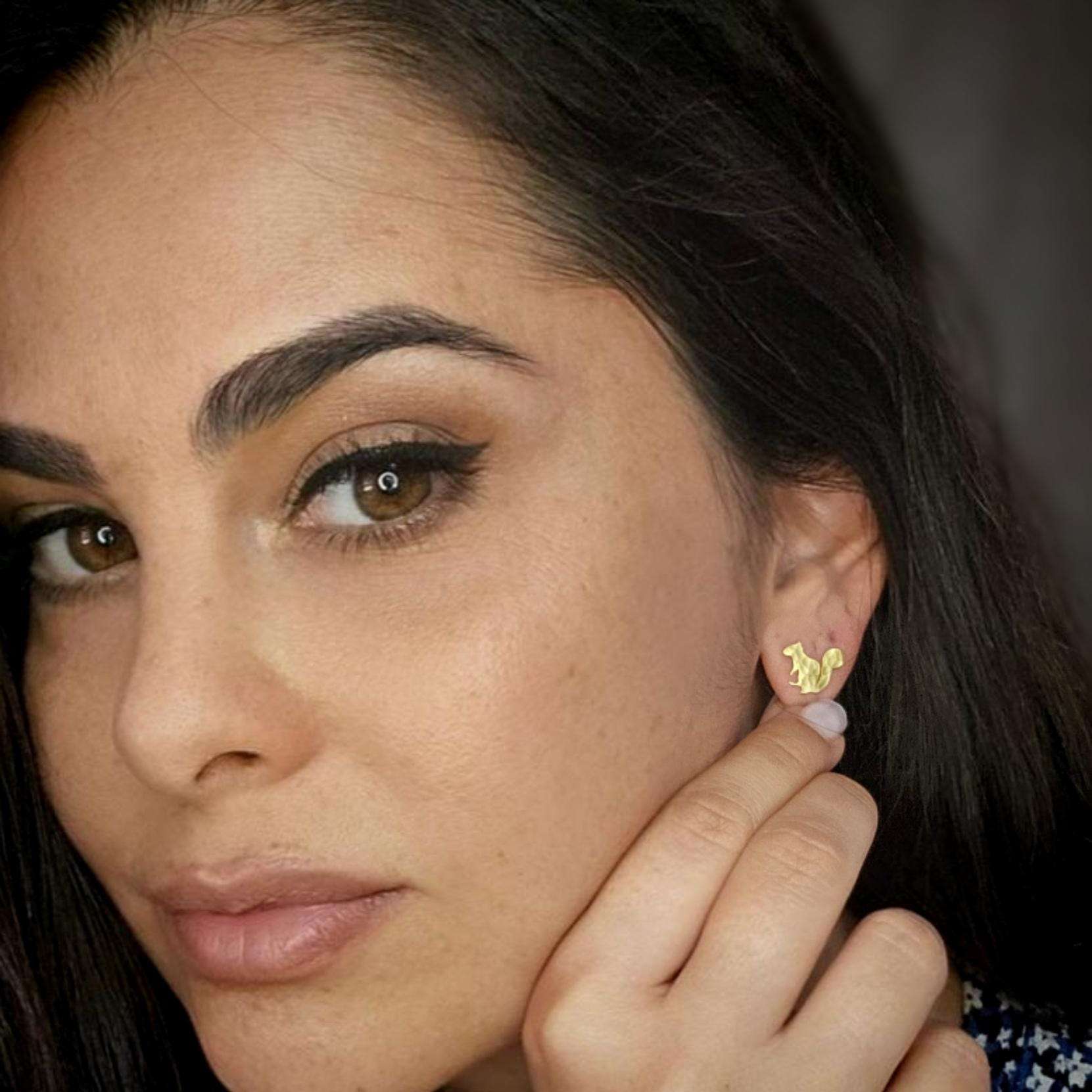 Squirrel earrings, gold tiny squirrel stud earrings