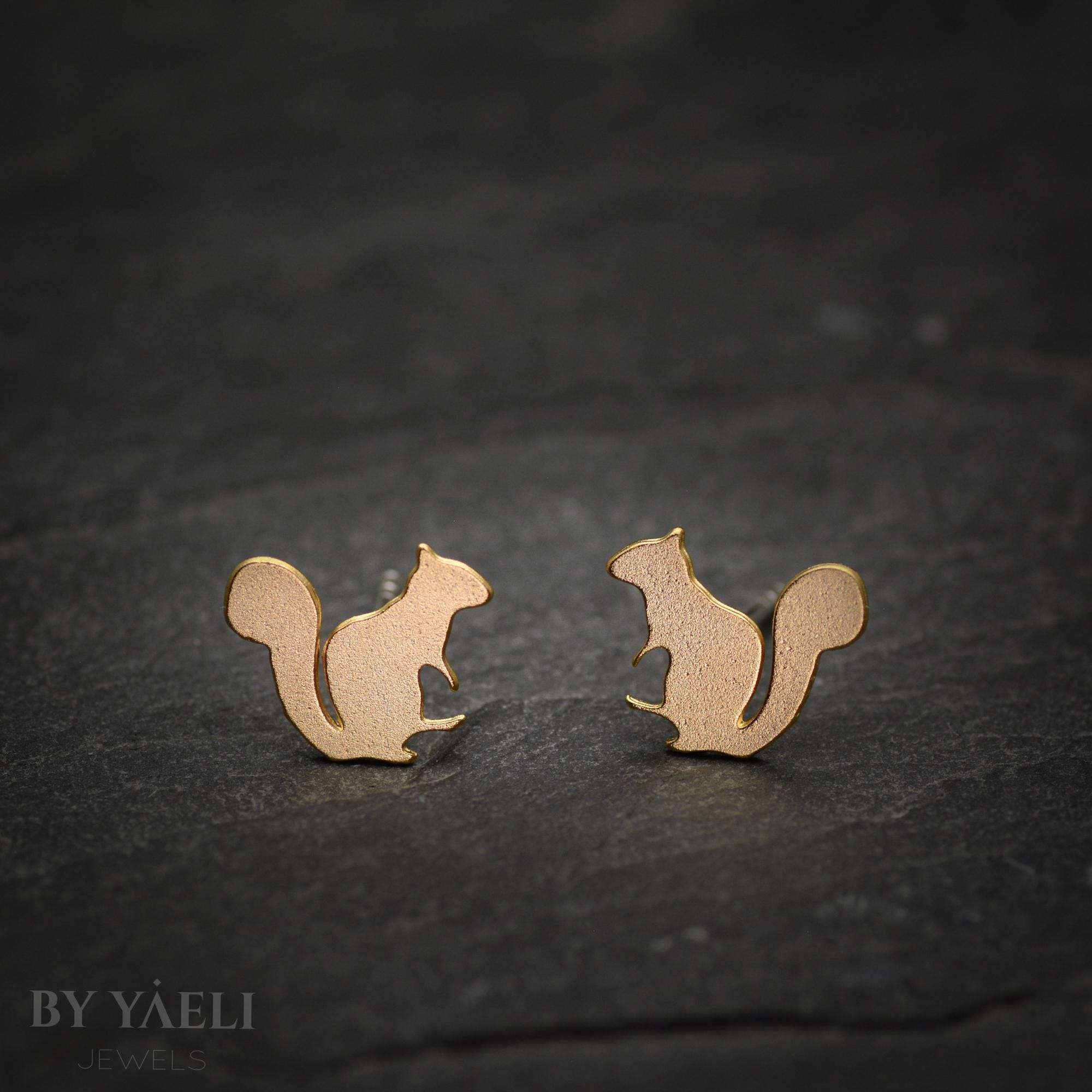 Squirrel earrings, gold tiny squirrel stud earrings 4 Squirrel earrings, gold tiny squirrel stud earrings - Image 4