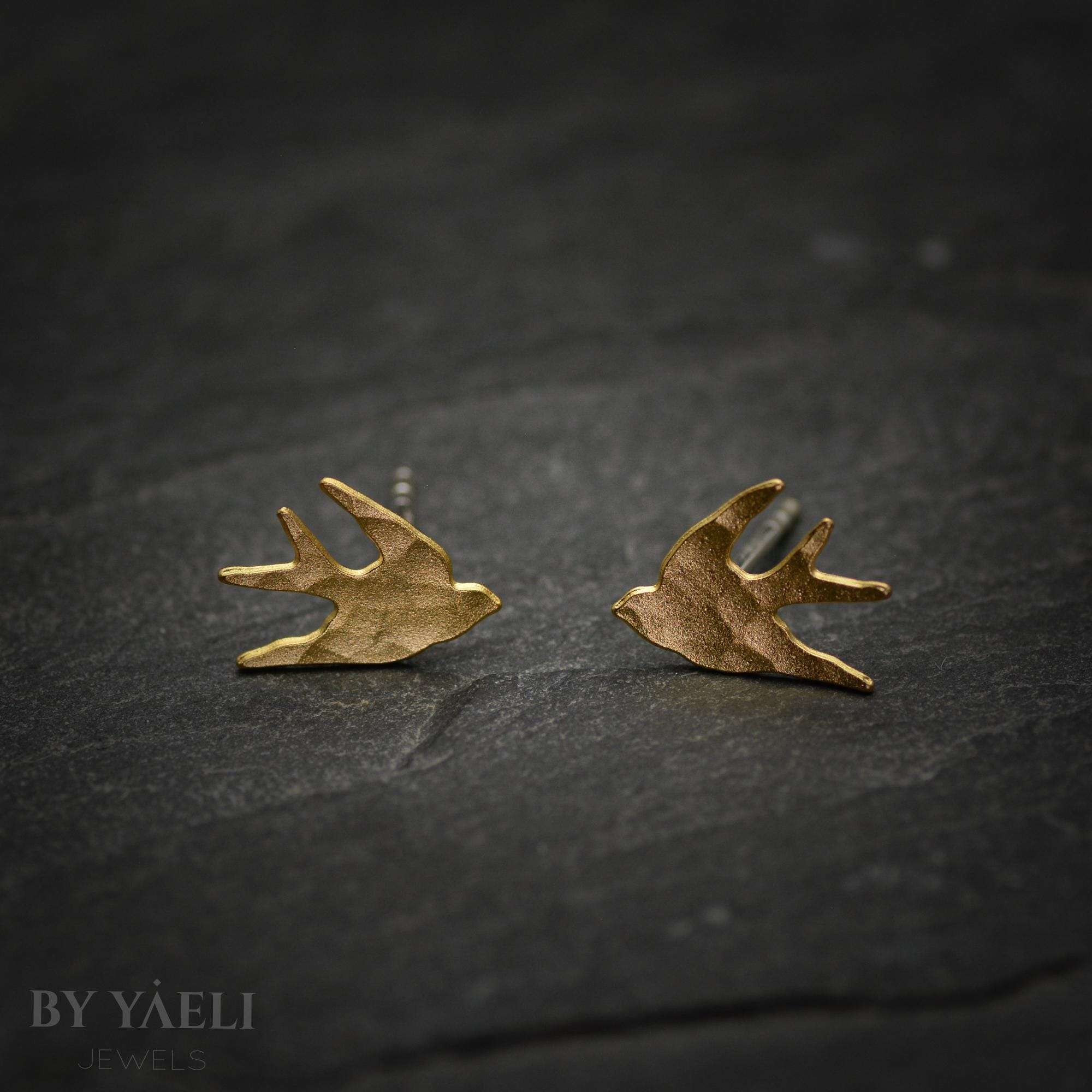 Swallow earrings gold swallow stud earrings tiny swallow post earrings