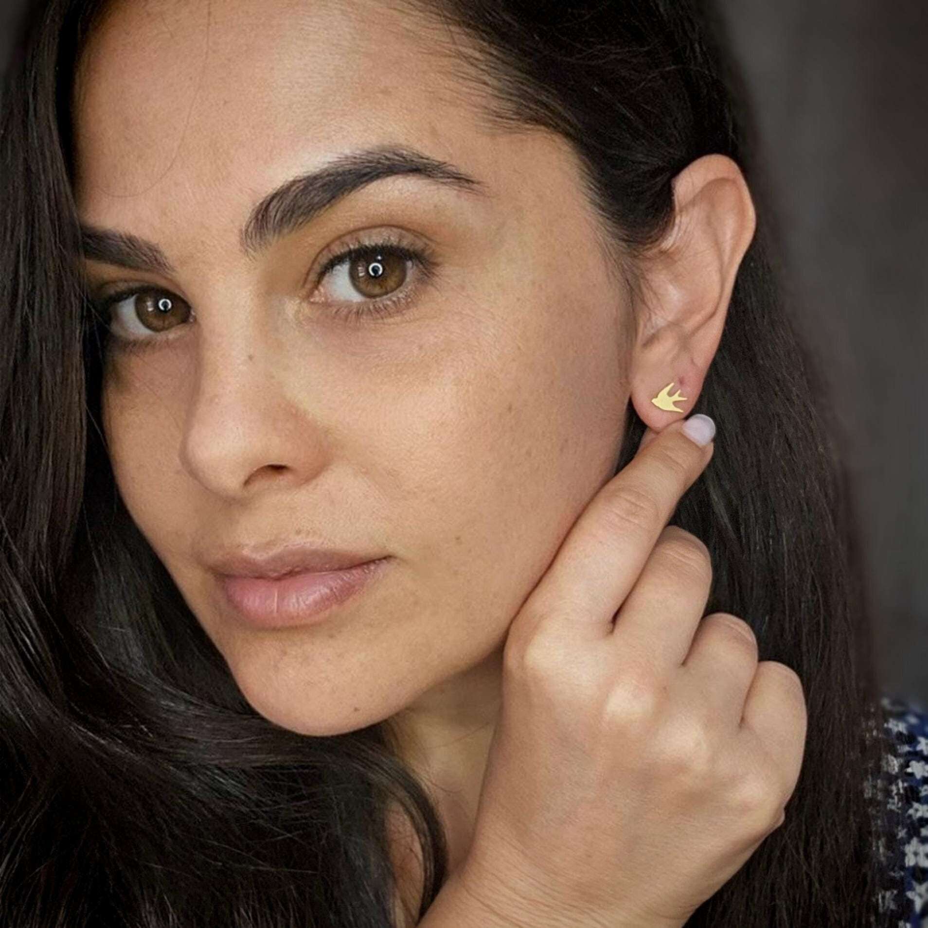 Swallow earrings gold swallow stud earrings tiny swallow post earrings