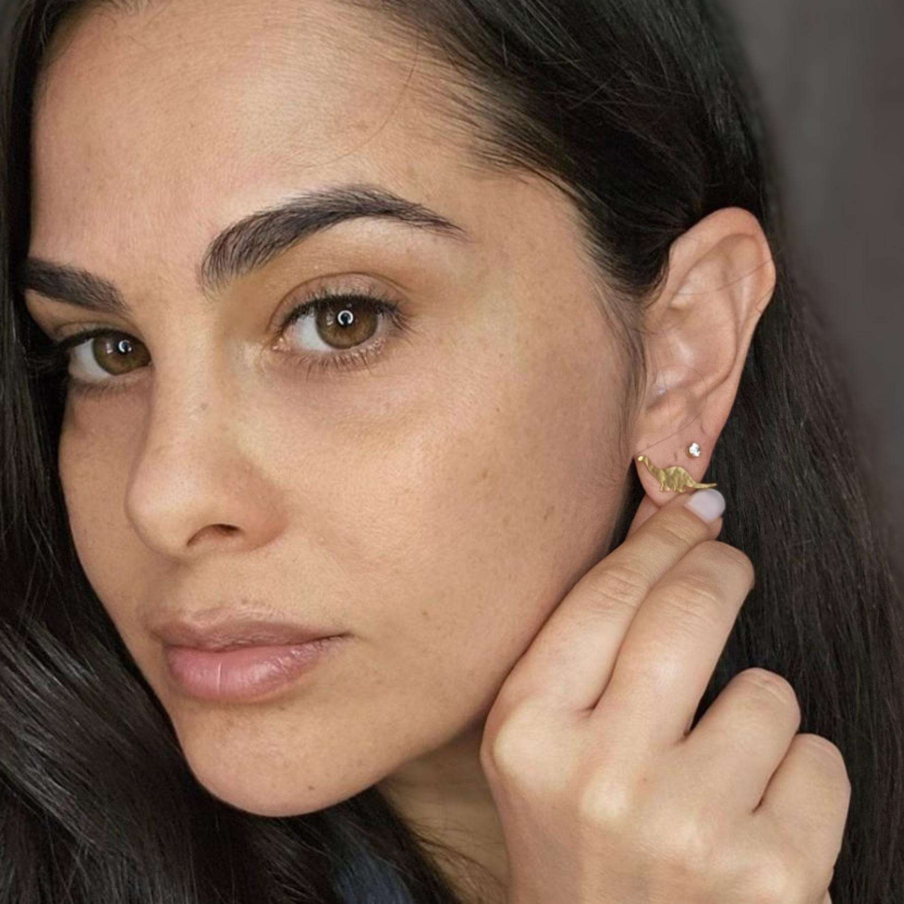 T-rex earrings, gold dinosaur stud earrings 4 T-rex earrings, gold dinosaur stud earrings - Image 4