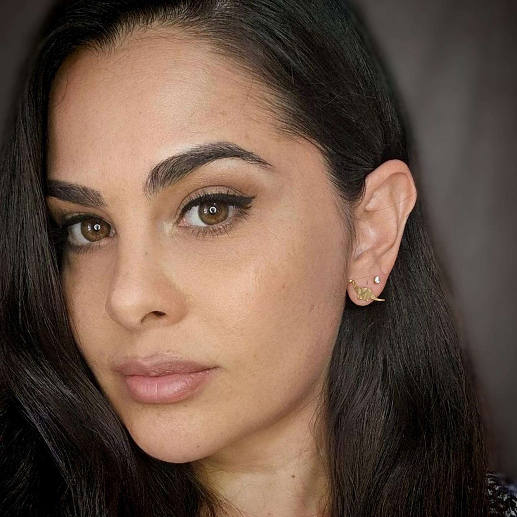 T-rex earrings, gold dinosaur stud earrings