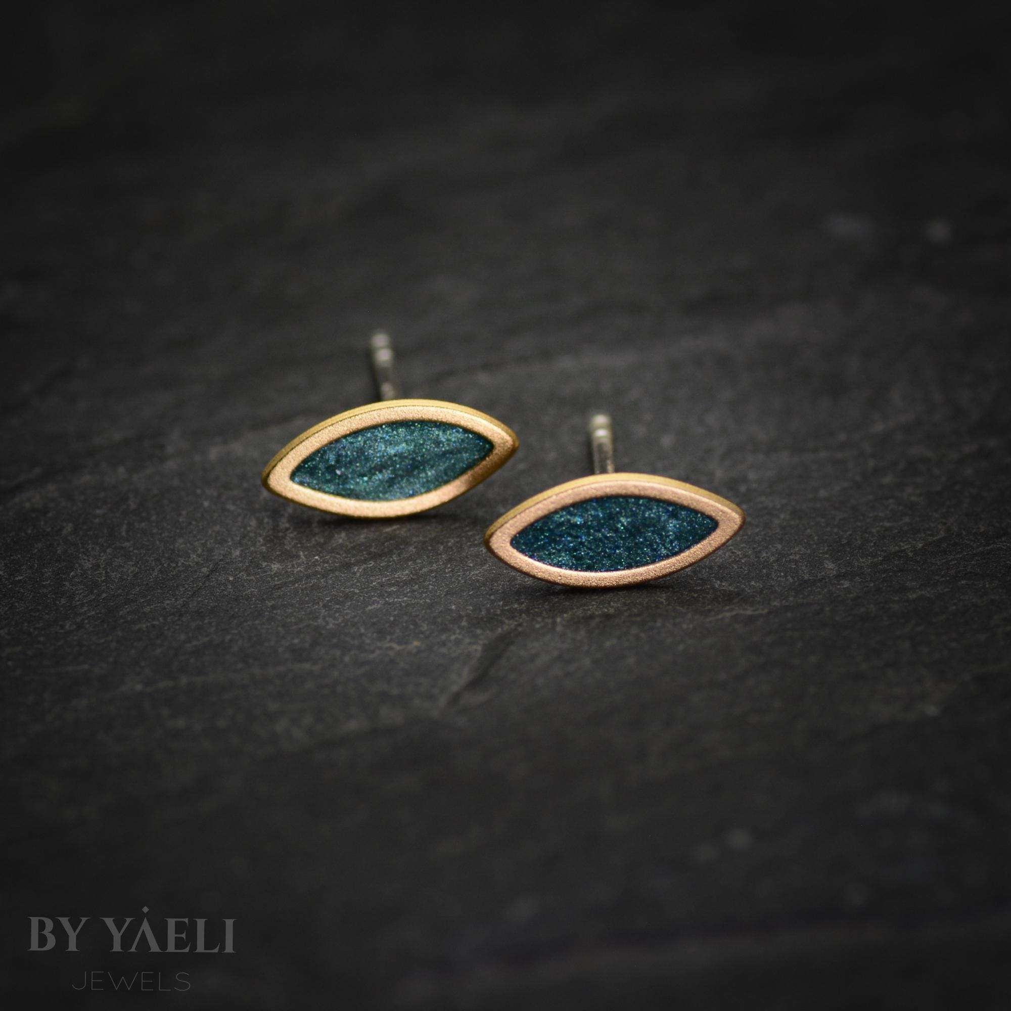 marquise stud earrings, evil eye stud earrings, blue resin earrings