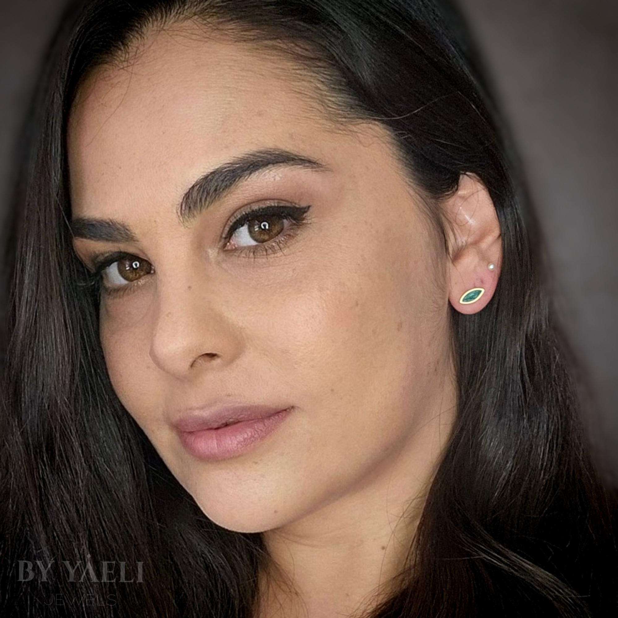 marquise stud earrings, evil eye stud earrings, blue resin earrings