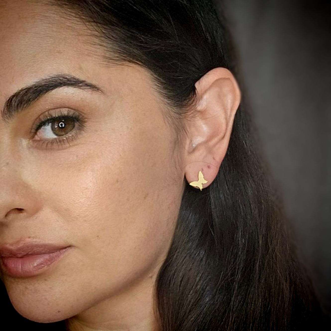 Butterfly stud earrings, gold butterfly jewelry, butterflies post earrings