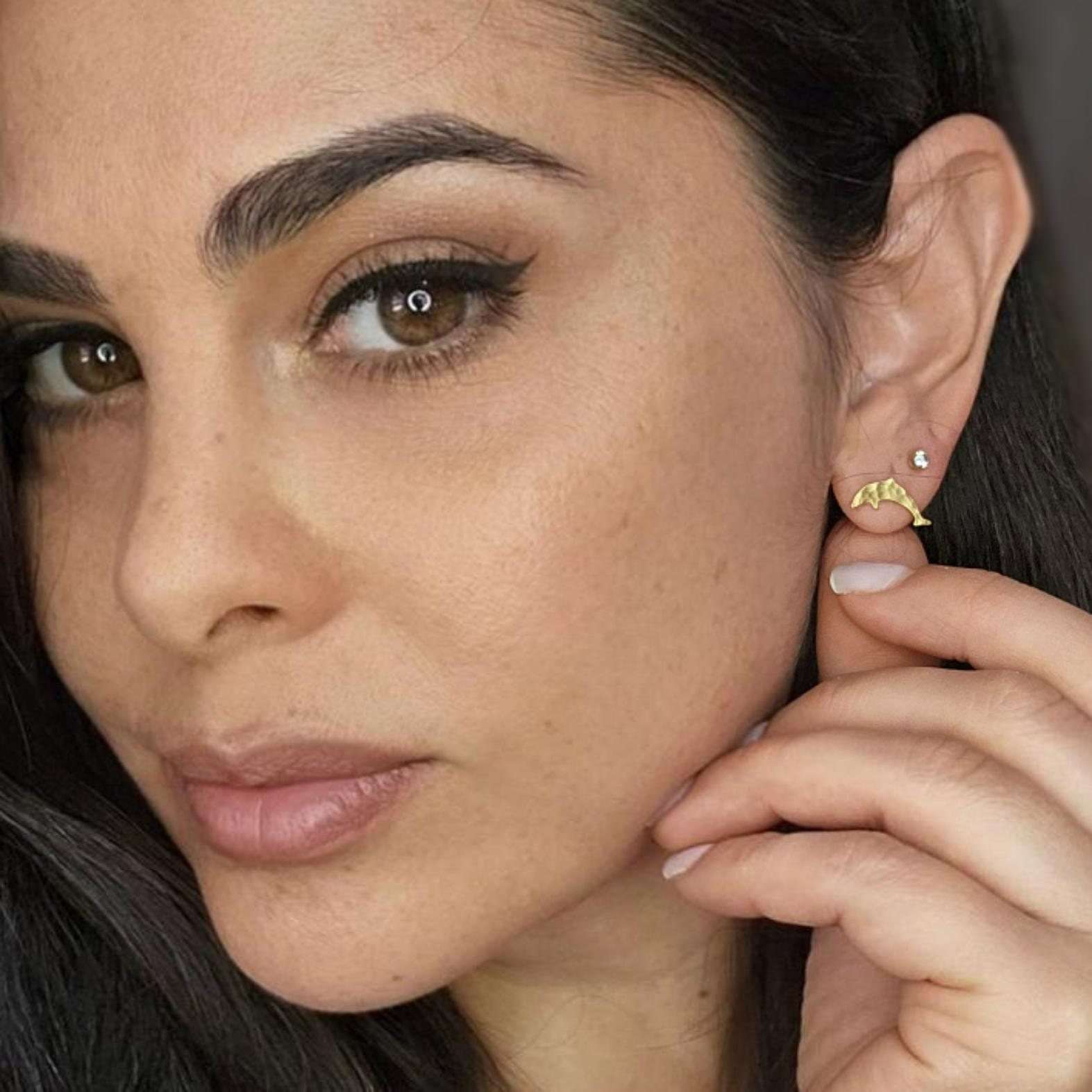 Dolphin earrings, gold tiny dolphin stud earrings