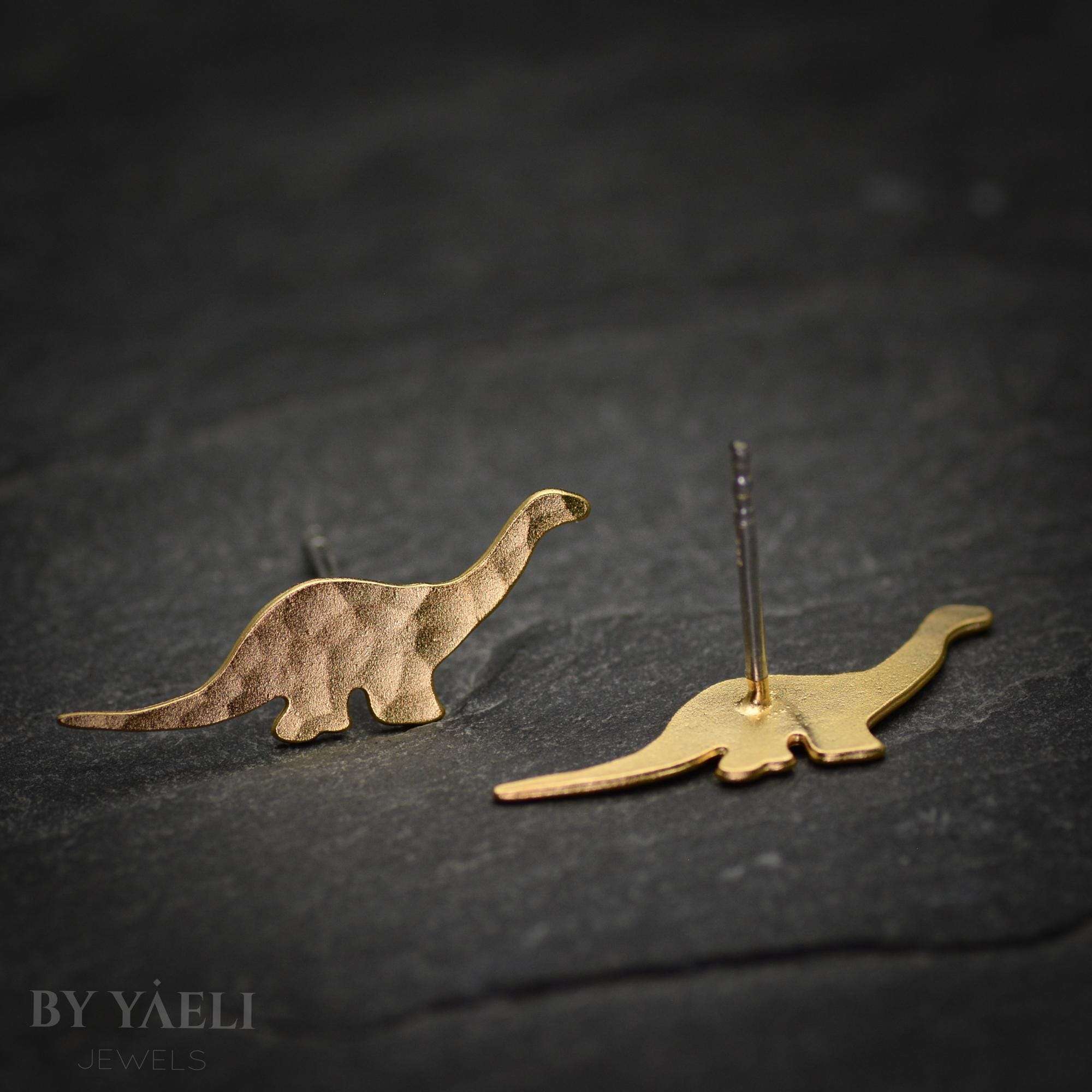 T-rex earrings, gold dinosaur stud earrings 3 T-rex earrings, gold dinosaur stud earrings - Image 3