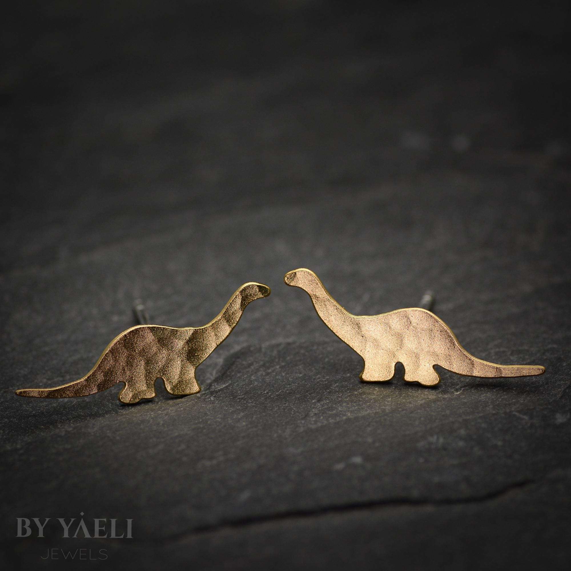 T-rex earrings, gold dinosaur stud earrings
